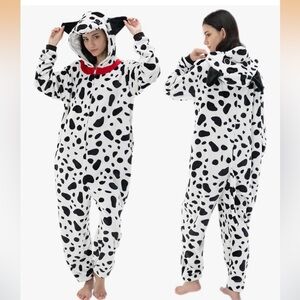 Dalmatian Print One-Piece Pajama Animal Plush Costume with Pocket.